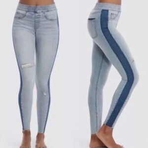 SPANX-Pull On Side Stripe Ripped Slimming High Waisted Skinny Jeans — Size Large
